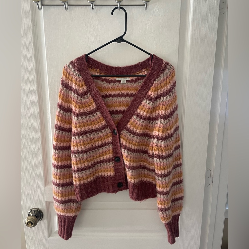 American Eagle Striped Button Up Cardigan